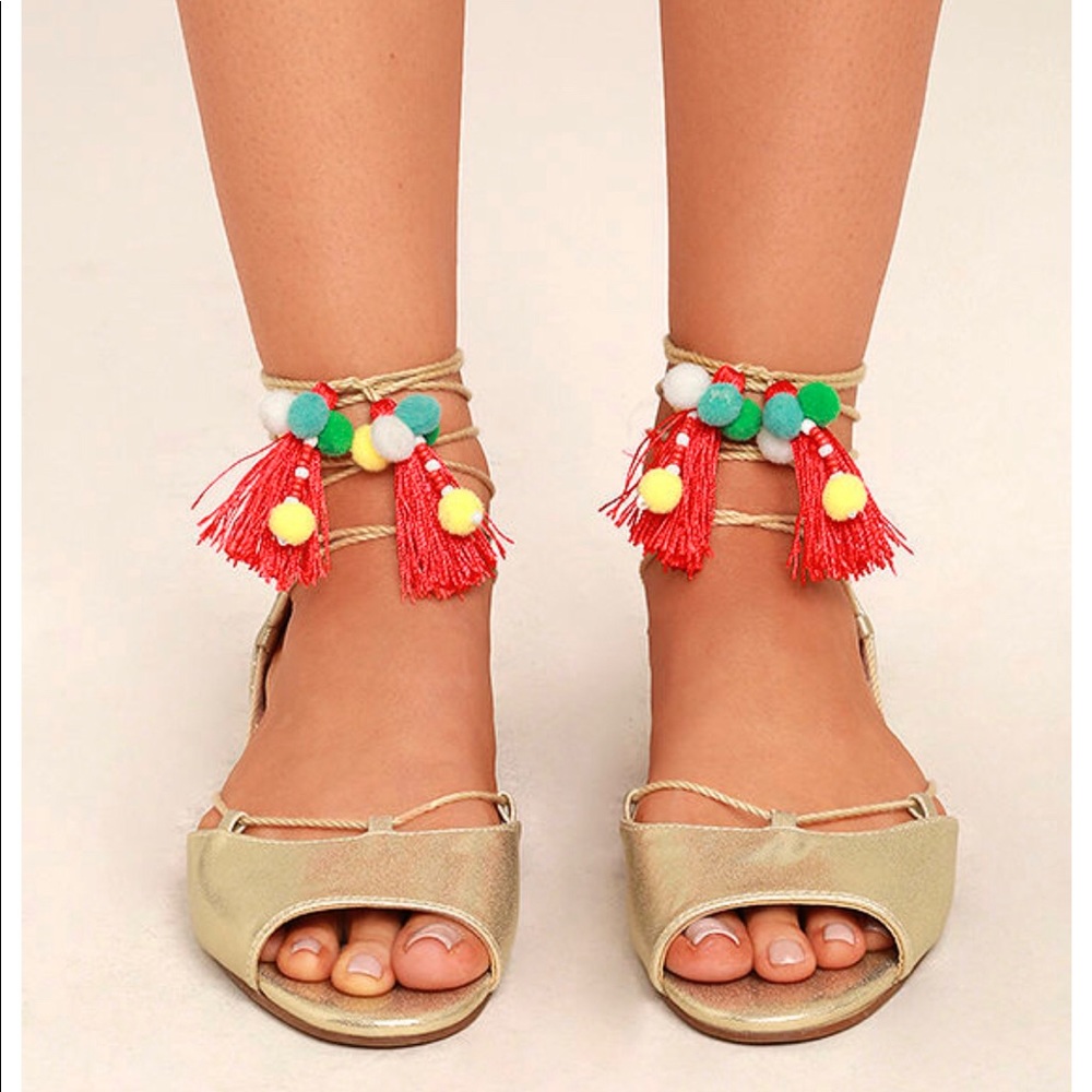 Betsey Johnson Gold wrap tie sandal.
